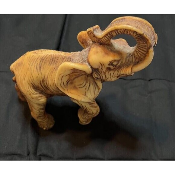 Brown Tone Heavy Resin MCM Boho Earthy Elephant with Trunk Up 5" Tall Figurine - Picture 1 of 3